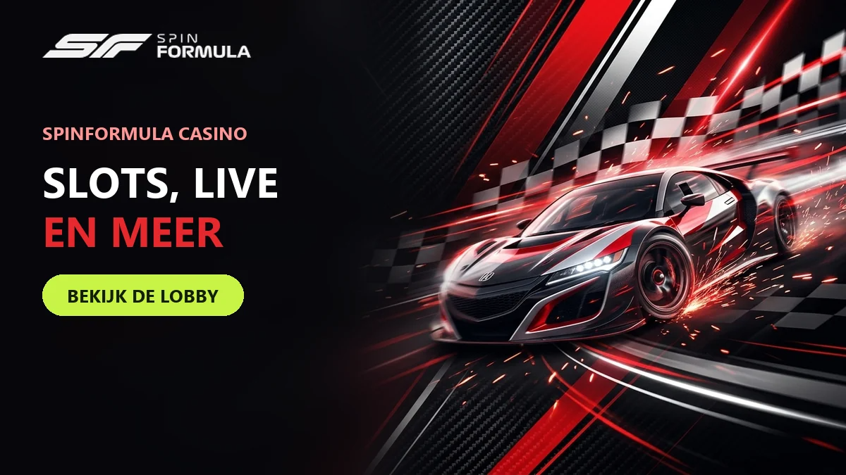  sportwagen op een circuit voor het spinformula casino met slots en live tafels
