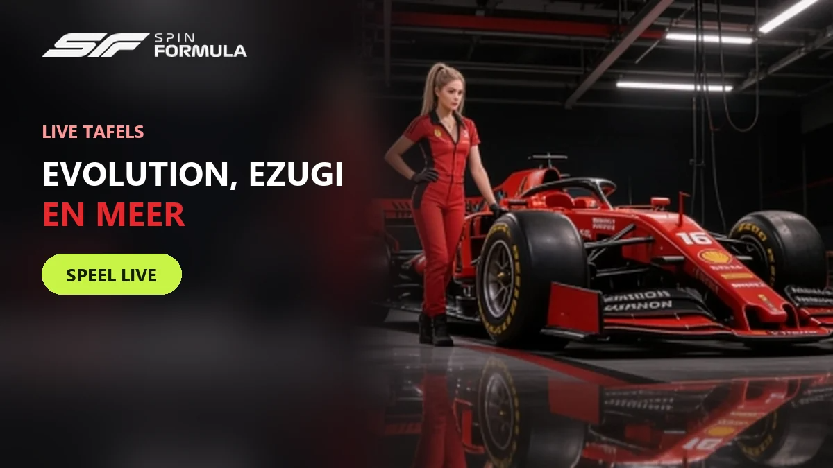  coureur bij een rode raceauto in een garage van spinformula