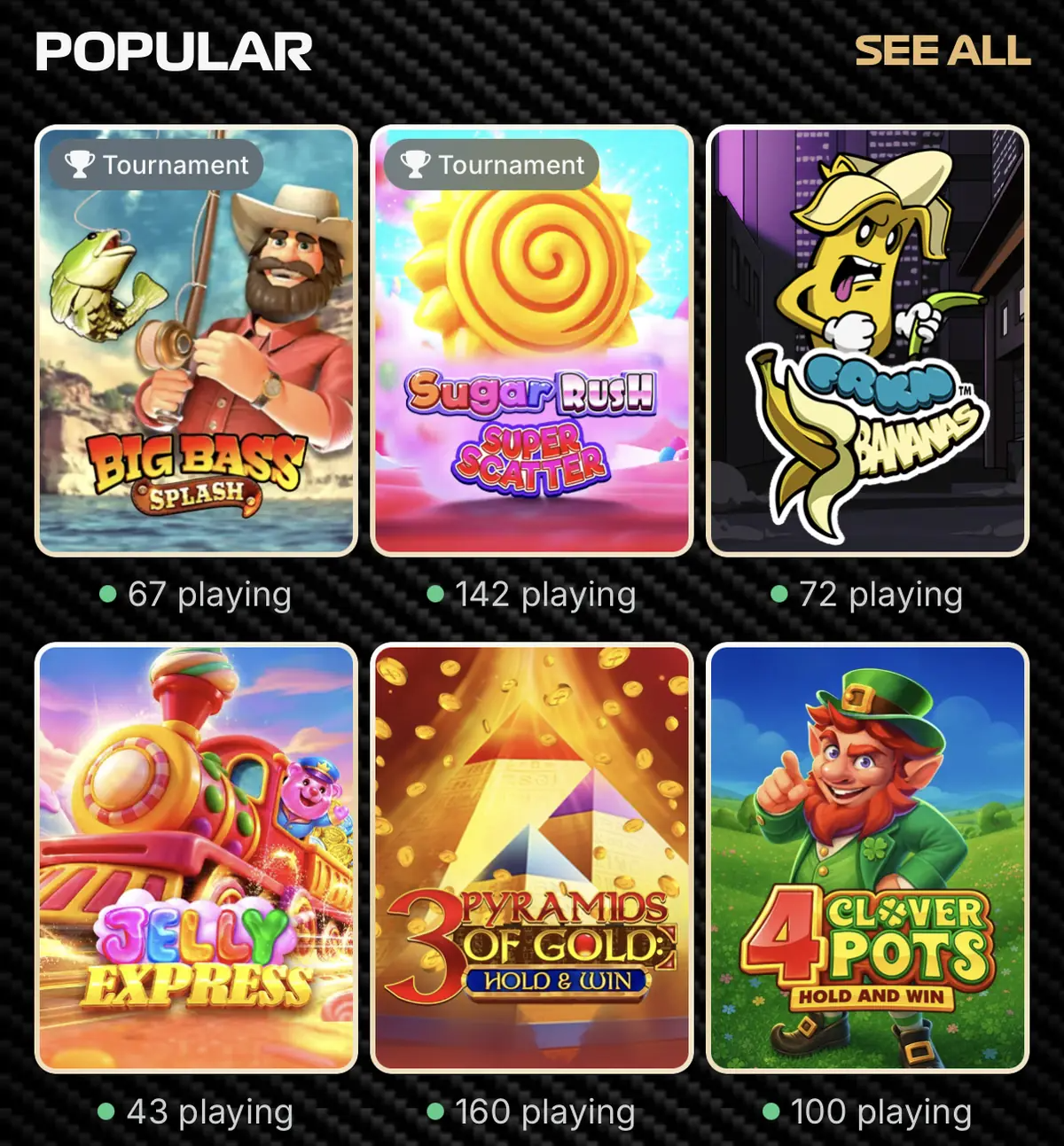 spinformula popular met big bass splash sugar rush pyramids of gold en 4 clover pots